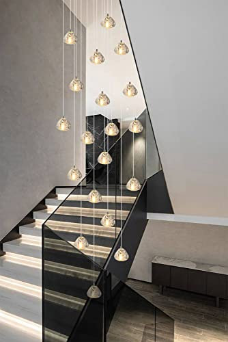 H.W.S LED Moderne Pendelleuchte esstisch Pendellampe Villa Kronleuchter Höheverstellbar Hängeleuchte aus Glas Küchen Flurlampe Kristall Treppenhaus(Rechteck, 26-flammig)