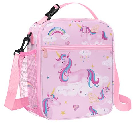 Clastyle Bolsa Termica Porta Alimentos Bebe Princesa Bolsa Almuerzo Infantil Niñas Portátil Bolsa Comida para Viaje Picnic Guarderia,Nube Arco Iris Rosa