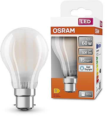 OSRAM Led Star Classic A60 Led Lamp for B22D Base, Pear Shape, Gl Fr, 806 Lumen, Daylight White (6500K), Replacement for Conventional 60W Light Bulbs, Not Dimmable, 6-Pack