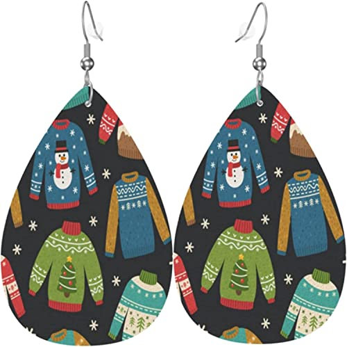 Damen-Ohrringe aus Leder, hässliche Weihnachtspullover, baumelnde Ohrringe für Mädchen
