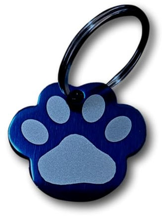 Hundemarke aus Edelstahl in Pfotenform mit Gravur Personalisiert - Tiermarke Hund, Katze, Welpen, 3 Größen, 6 Farben (M 31,5mm X 29mm, Blau)