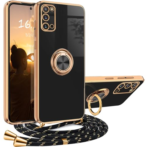 XCYYOO Handykette Samsung Galaxy S20 Hülle mit Band Samsung Galaxy S20 Handyhülle mit 360 Grad Ring Ständer Luxuriös Galvanisierte Kratzfest Schutzhülle Silikon Bumper Stoßfest Dünn Hülle mit Kette