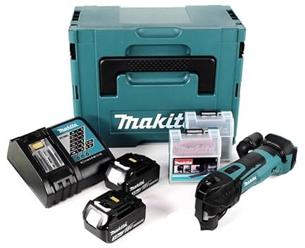 Makita DTM 51 RFJX2 Akku Multifunktionswerkzeug 18 V + 2x Akku 3,0 Ah + Ladegerät + 39 tlg. Zubehör Set + Makpac