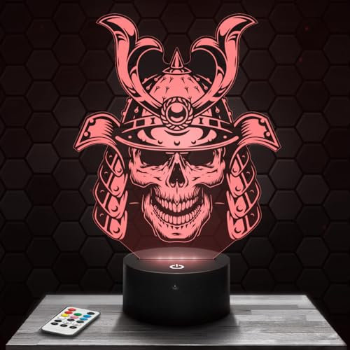 Nachttischlampe Schädel Samourai Japan deko Helm. Geschenkidee Mann Frau objekt Schädel Samourai Japan Nachtlicht Erwachsene deko Zimmer. Weihnachten