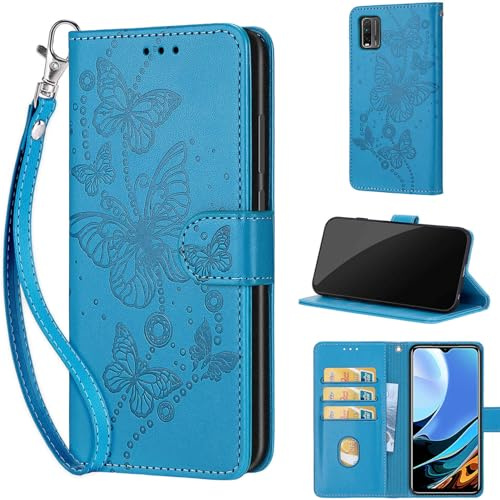 TOMYOU Coque pour Xiaomi Redmi Note 9 4G / Redmi 9T, Bleu | Protection Anti-Choc Etui, Magnétique Cuir Portefeuille, Fentes Cartes,Flip Housse, Fonction Stand