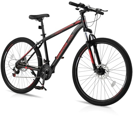 Ktaxon Mountain Bike 27.5 Inch Men & Women Mountain Bike 21-Speed Adult Bikes, Double Disc Brake, Suspension Fork, High Carbon Steel Frame (Black)