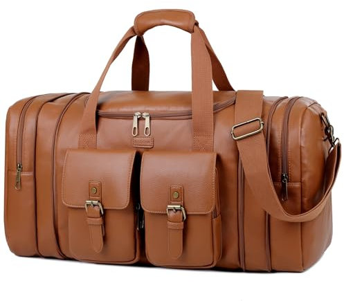 BAOSHA Faux Leder Reisetasche groß Weekender Tasche Sporttasche Handgepäck mit Schuhfach für Herren und Damen HB-23 (Braun)