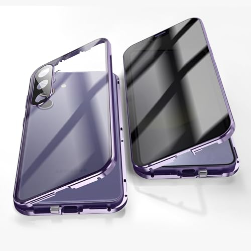 Jonwelsy Anti Peeping Hülle für Samsung Galaxy S24, 360 Grad Schutz Case, Privatsphäre Gehärtetes Glas Anti-Spähen Cover, Stark Magnetische Adsorption Metallrahmen Handyhülle für S24 (Violett)