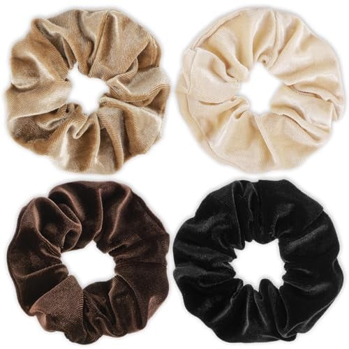 Gjinxi 4 Pcs Velvet Scrunchies, Solid Color Elastic Thick Bands, 4 Colors Hair Ties Hair Scrunchies for Hair Ponytail Holders Elastics Hair Bands Thick Scrunchy Hair Bands Ties for Women Girls