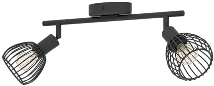 EGLO Deckenstrahler Sonnino, Deckenlampe 2-Fach, Deckenleuchte Industrial mit schwenkbaren Spots aus schwarzem Metall, Deckenspots mit E14 Fassung