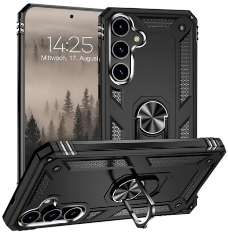 LBH Outdoor Hülle für Samsung Galaxy S24 Armor Militär Stoßfest Handyhülle 360 Grad Metal Ring Halter Ständer Schutzhülle für Handyhalterung Auto Magnet Schwarz