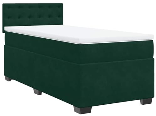 vidaXL Boxspringbett, Polsterbett Bett mit Matratze, Bettgestell mit Kopfteil Lattenrost, Einzelbett für Schlafzimmer, Dunkelgrün 90x200cm Samt