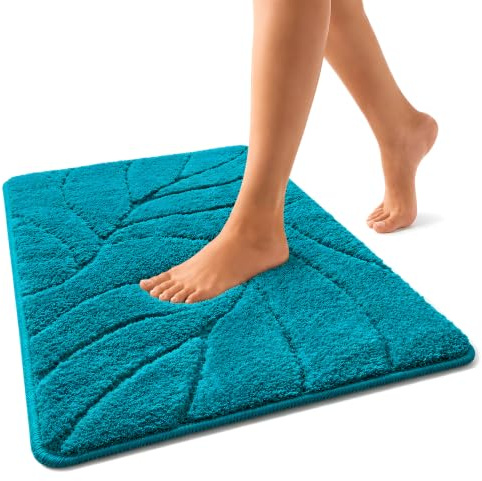 Floordirekt Badteppich - extra flauschig & schnelltrocknend - Badezimmerteppich mit rutschhemmender Rückseite - Badematte Duschvorleger (Maris) (Türkis, 40 x 60 cm)