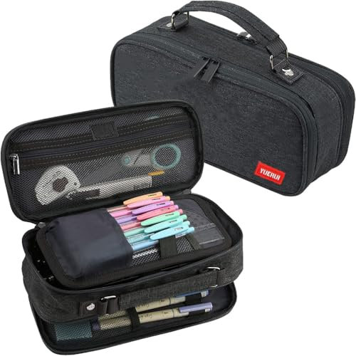 YOULIKE Large Capacity Pencil Case - Big Storage Pen Case with Compartments for Office College School - Pen Bag Pencil Pouch Stationery Organizer Box for Girls Boys Teen Adults (Black)