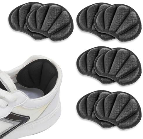 Fersenpolster Einsätze Griffe, 4 Paar Fersenpolster Schuheinlagen Selbstklebende Schuhpolster für Damen und Herren Filler Pads Fußgewölbeunterstützung Turnschuhe Innensohle Sohle Komfort (Schwarz)