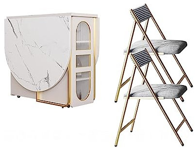 ZONABSQQ Klappbar Klappbarer Esstisch mit um 360° drehbarem Rad, platzsparende rechteckige Holztische mit 2 Stühlen für kleinen Raum, Küche Esszimmertisch- und Stuhlset