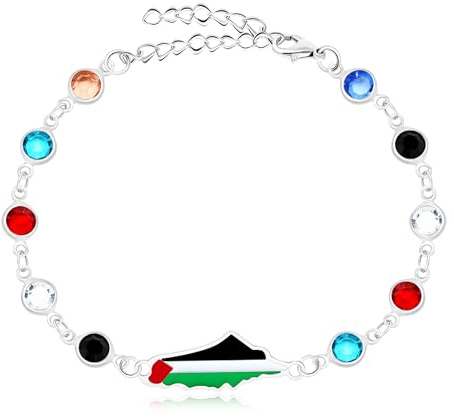 JunyiDIY Bracelet De Soutien À La Palestine Bijoux Avec Drapeau Palestinien Fait Main | Bracelet Chaîne En Cristal Vibrant Et Élégant Pour Femmes YA5214