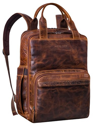 STILORD Niall Echtleder Laptop Rucksack 15 Zoll - Stilvoller Business Backpack für Herren und Damen, Perfekt für Arbeit, Uni und Reisen - Lederrucksack mit Henkel Griff Farbe:luino - braun