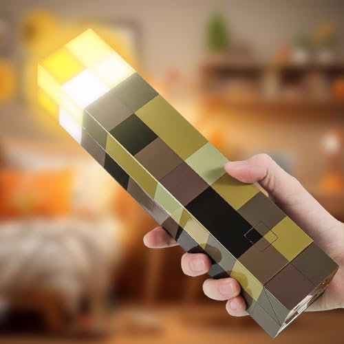 Fackel Lampe Wandlampe Miner Craft 28cm Nachtlampe USB Wiederaufladbare, Miner Game LED Lichter Hand oder Wandhalterung Beleuchtung Nachttischlampe für Kinder Geschenke, Zimmer & Party-Dekoration,Gelb