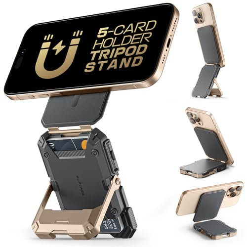 SUPCASE Supporto per Cellulare/Porta Carte di Credito Magnetico con Blocco RFID, [Contiene 5 Carte] [Supporto Regolabile] per iPhone Serie 17/16/15/14/13/12 (Desert)