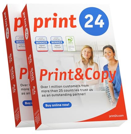 print24 Druckerpapier Kopierpapier 500-150000 Blatt A4 80g Premium Weiß Testsieger PEFC (1.000 Blatt)