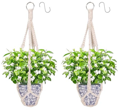 Apstaqeoo Macrame Hanging Planters Baskets, Flower Pot Cotton Rope Plant Hanger Wall Hanging Plant Holder with 2pc S Hooks for Indoor Outdoor Ceiling Garden Balcony Home Decor No Tassels (50CM, 2Pcs)