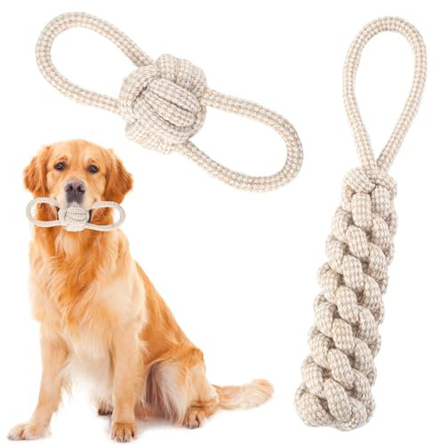 Giochi per Cani, 2 Pezzi Resistenti Giochi per Cani Media Piccola Taglia, Giochi Cane Cucciolo, Corda Cane, Lavabili, per Pulizia dei Denti, 100% cotone naturale