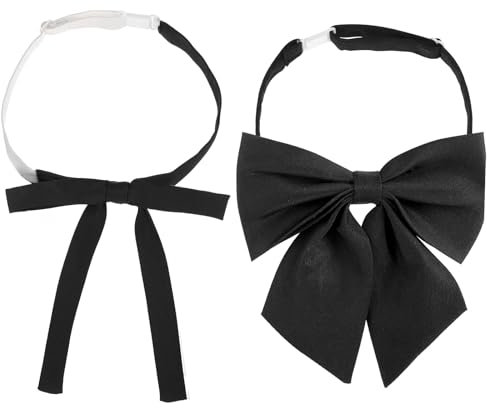 HJZHII 2 Stück Fliege für Frauen, Bluse Mit Schleife Vorgebundene Verstellbare Fliege Für Damen Einheitliche Einfarbige Schwarze Fliegen Für Kostümuniform Cosplay Shirt