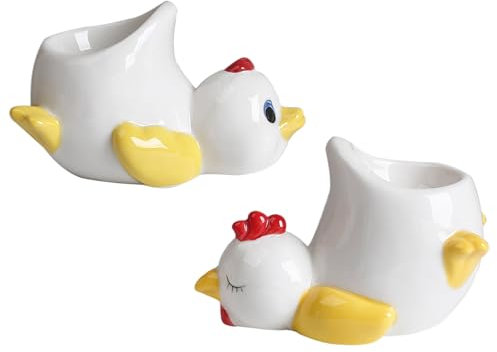 2 Pack Cute Cartoon Chick Duck Egg Cup, Funny Chick Shaped Egg Tray Ceramic Soft Boiled Eggs Holder for Breakfast Brunch
