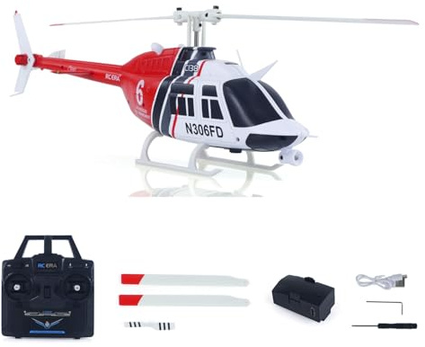wheelfun 1/33 C138 Rc Simulation Helicopter Model Bell206 6Ch Radio Control Stunt Airplane 6 Axis Gyroscop Battery Adults Gifts Toy(Red White and Black)