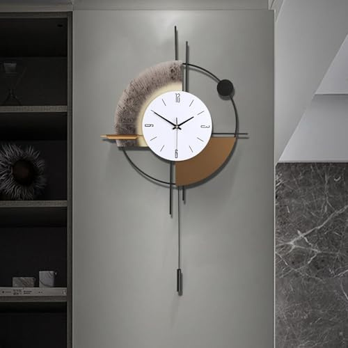 Gilacco Wanduhr für Wohnzimmer, geräuschlose hochwertige Quarz-Wanduhr mit Pendel, batteriebetrieben, analoge moderne dekorative Metall-Wanduhr für Küchen-Schlafzimmer-Wanddekoration, 45x78 cm (Braun)