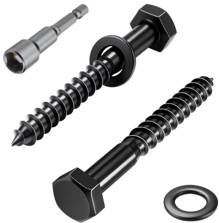 Lot de 10 vis à bois hexagonales M6 x 70 mm Vis à tête hexagonale en acier inoxydable A2 V2A avec rondelles et clé à douille Noir