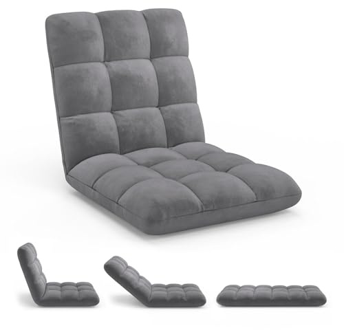 IDMarket - Bodenklappstuhl Garance 15 Positionen Velours anthrazitgrau
