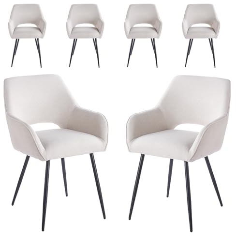 stone princess 6er Set Esszimmerstühle Modern: Ergonomische Velours Küchenstuhl mit Armlehnen Rückenlehne Schwarze Metallbeine Komfortabel für Esszimmer Wohnzimmer Küche - Einfache Montage (6, Weiß)