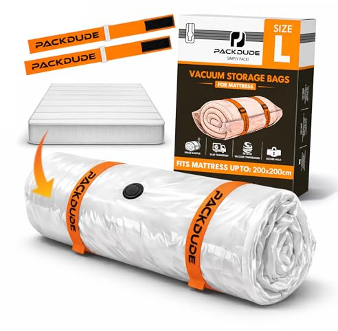 PACKDUDE Vakuumbeutel für Matratzen bis 200x200cm (Beutelgröße: 250x240cm) I Matratzen Vakuumbeutel für Schaumstoff-, Gel- & Latexmatratzen I Mattress Vacuum Bag I Vakuumbeutel Matratze vakuumieren