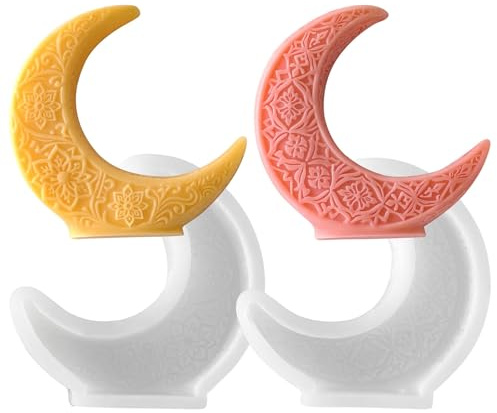 Stiesy Stampo in silicone a forma di luna, 2 pezzi, per candele a forma di luna crescente, stampo in silicone per sapone, argilla polimerica, candele, profumate, aromaterapia, cera, gesso, decorazioni