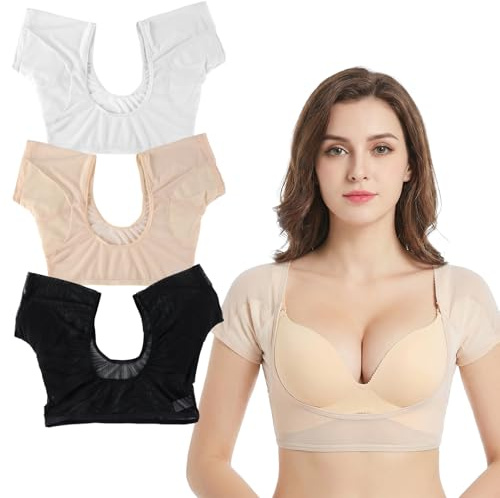 Cobee 3 pezzi di biancheria intima da donna, protezione dal sudore, felpe, ascelle, lavabili, in rete, traspiranti, in pizzo, per yoga, sport, attività estive, jogging e allenamento (L)