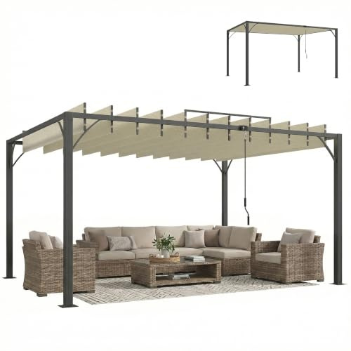 Outsunny Pérgola de Jardín 3x4 m con Lamas Orientables 135° Blanco Crema | Cenador de Jardín, Columna de Aluminio, Vigas de Hierro, Protección UPF30+, Pabellón para Exterior, Patio, Terraza