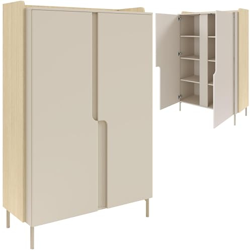 Beautysofa24 POSITIVO Highboard 103,2x160x42 cm, Kommode 2-türig mit offenen Fächern, Schrank mit Tip-ON-System (Push-to-Open), Wohnzimmerschrank, Mavelie Eiche