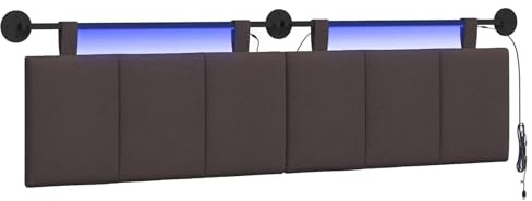 vidaXL Hängendes Kopfteil Mit LED Licht Dunkelbraun Stoff, Schlafzimmer, Rechteckig, Modern, Wandmontage, Anpassbares Kopfteil, Ergonomisch, Platzsparend, Akzentpaneel