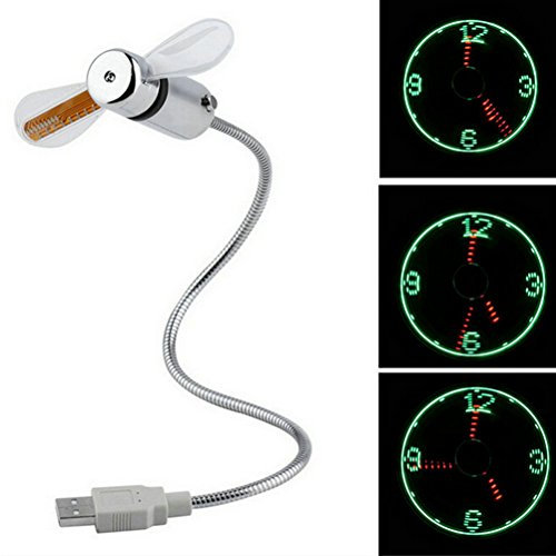 LEDMOMO USB LED Fan Clock, ventilador portátil, mini USB de cuello de cisne para ordenador portátil y PC