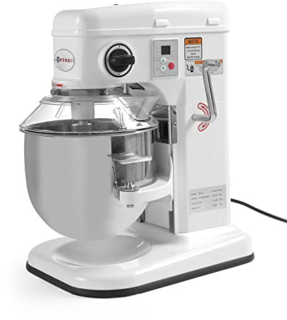 HENDI Planetenrührer, Küchenmaschine, Digitales Bedienfeld, inkl. Schüssel, Schläger, Schneebesen, Teighaken, Eingebaute Sicherheitsabschalter, 7L, 230V, 650W, 240x420x(H)425mm, Gussstahl, Kunststoff