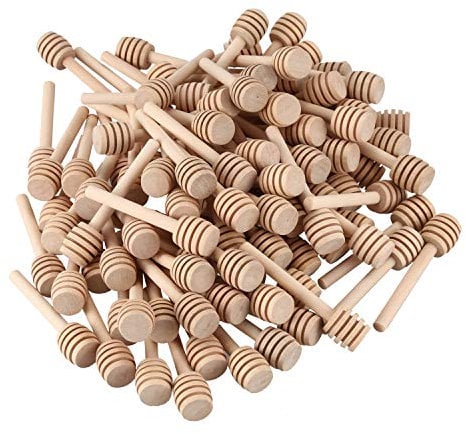 REFURBISHHOUSE 100 Pack Of Mini 3 Inch Wood Honey Dipper Sticks, Individually Wrapped, Server For Honey Jar Dispense Drizzle Honey, Wedding Party Favors