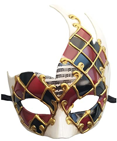 Coolwife Herren Maskerade Maske Vintage Venezianisch Kariert Musical Party Mardi Gras Maske, Burgunderrot / Schwarz, Einheitsgröße