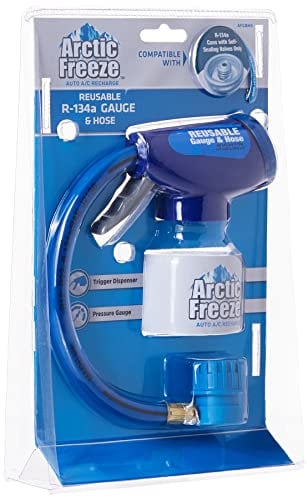 InterDynamics Arctic Freeze Car Air Conditioner Refrigerant Gauge and Hose, Reusable AC Recharge Kit Compatible with R-134A Cans with Self Sealing Valves