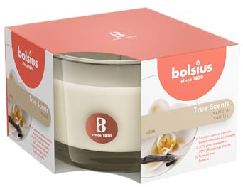 Bolsius Medium Glass Scented Candle Vanilla, Wax, White Medium