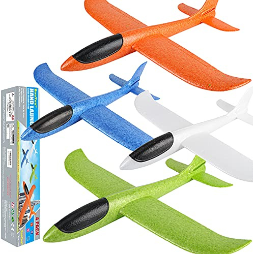BooTaa 4 Pack Airplane/Flying Toys, 17.5 Large Throwing Foam Plane/Gliders, 2 Flight Mode, Birthday Gifts for Girls Kids 3 4 5 6 7 8 9 10 11 12 Year Old Boys,Outdoor Sport Game Toys