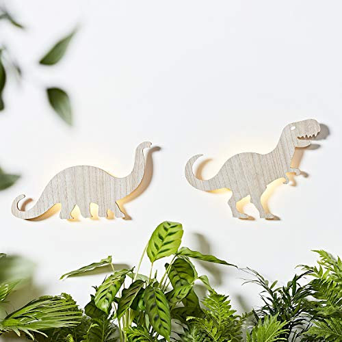 Lights4fun 2er Set Holz Dino Nachtlichter mit Fernbedienung und Timer
