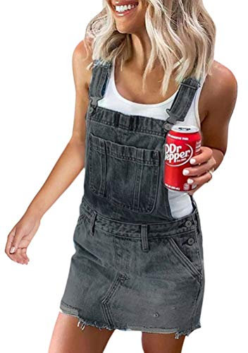 Onsoyours Abito Gonna Donna in Denim Salopette Gonna Donna Elegante Jeans Overall Tuta Taglie Forti con Bretelle e Tasche A Nero 40