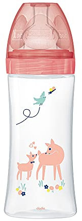 Dodie Biberon Anti-Colique Sensation+, Tétine Plate, Débit 3, 6 Mois, Rose Jardin, 330 ml, 1 Unité 3700763536613
